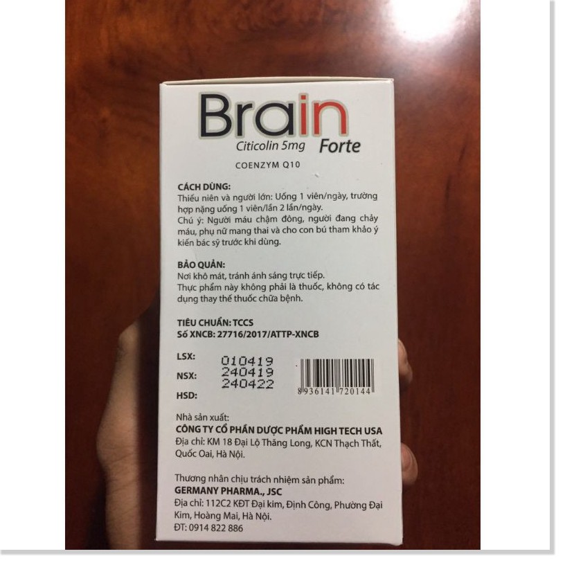 Brain Forte Giúp bổ sung dưỡng chất cho não, phòng ngừa tai biến, chóng mặt ù tai Lọ 30 viên