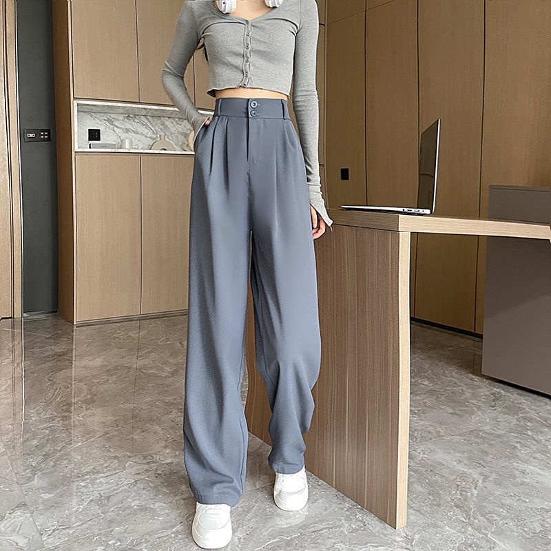 Quần Dài Ống Rộng Lưng Cao Màu Trơn Đơn Giản Thời Trang Hàn Quốc