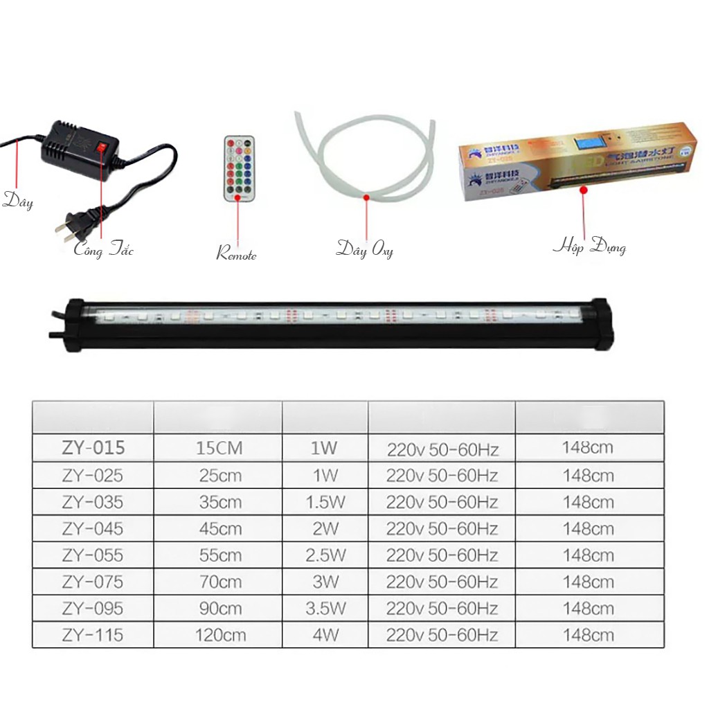 Đèn LED Cho Hồ Thủy Sinh ZY-075 - Có Remote Chỉnh Màu 70cm