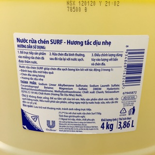 Nước rửa chén Surf hương tắc 3,8kg