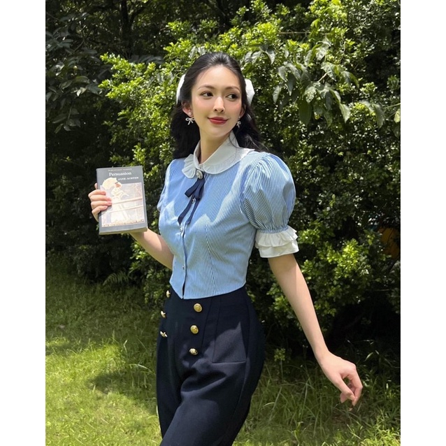 Áo sơ mi sọc phối xinh bigsize chubby cao cấp  AV43-0822