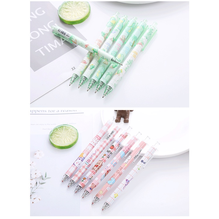 Hộp 6 Bút Bi Bấm Mực Đen Nhiều Hình Cute