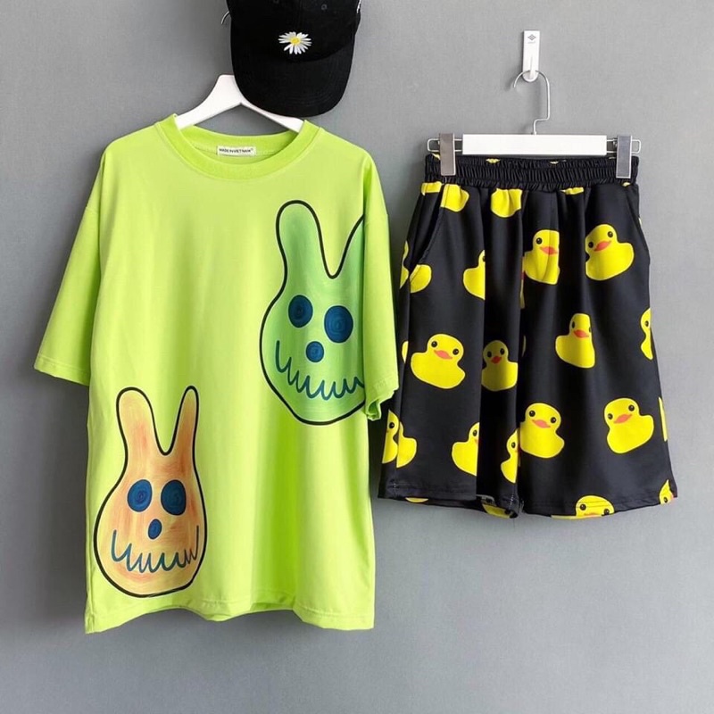 Set cartoon hoạt hình áo 3D + Quần đùi - Set bộ quần áo nữ Unisex Freesize 38-70kg
