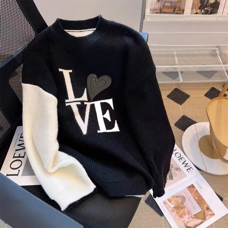 Áo sweater Dệt Kim Tay Dài Dáng Rộng Màu Sắc Thời Trang Mùa Thu Cho Nữ