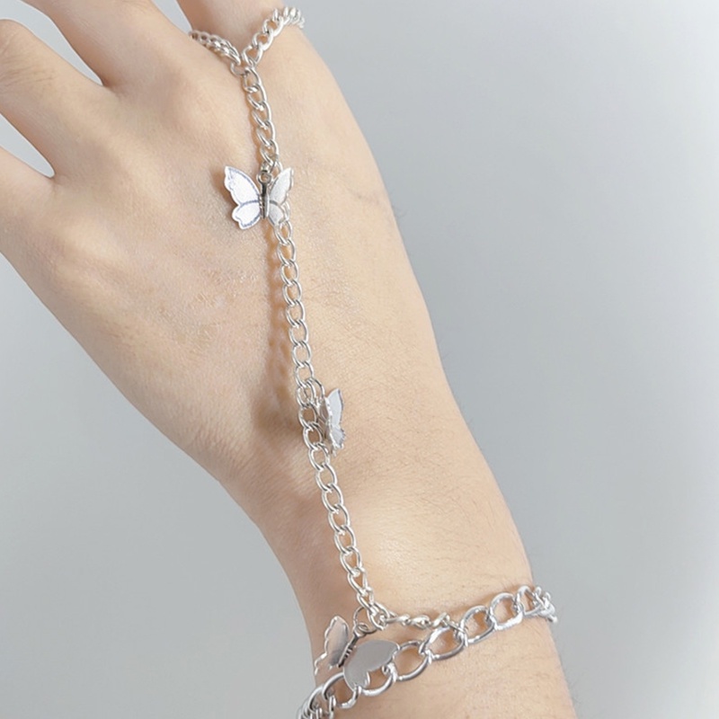 Vòng tay phối nhẫn mặt hình bướm bằng hợp kim màu vàng/bạc cổ điển thời trang cho nữ