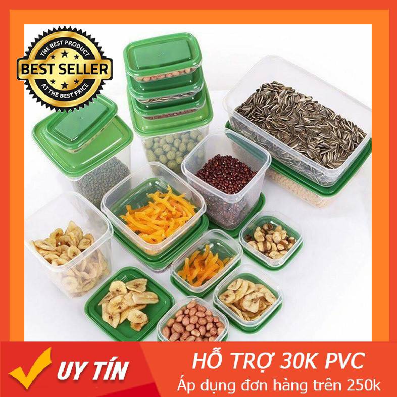 Bộ hộp thực phẩm 17 món nhựa an toàn cao cấp đựng thực phẩm bảo quản tủ lạnh