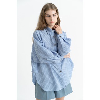 Áo sơ mi nữ KHÂU BY CQ sọc xanh Oversized