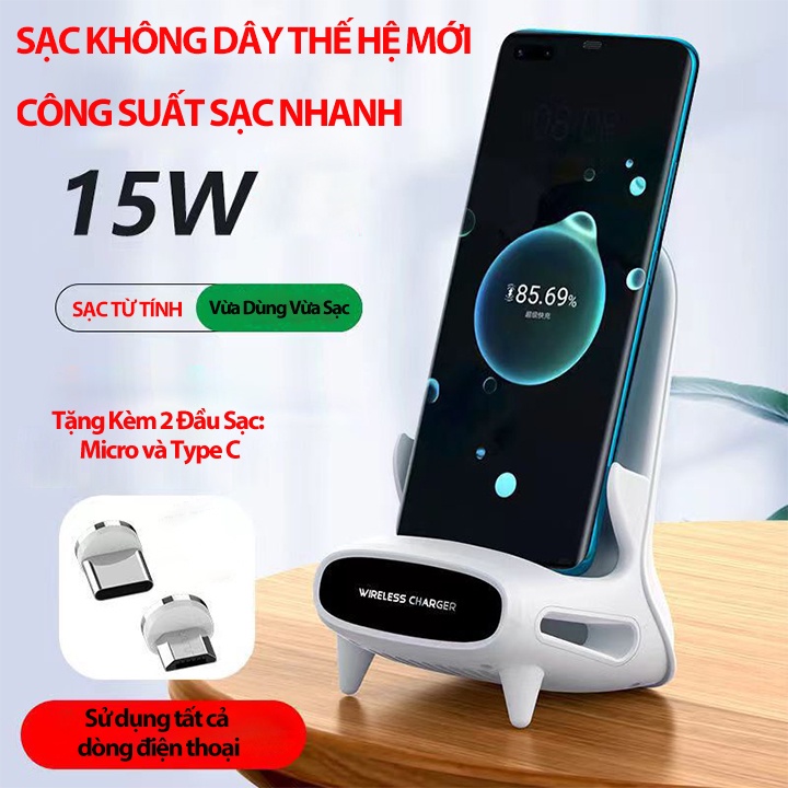 Sạc Không Dây 15W Sạc Từ Tính Dùng Cho Tất Cả Dòng Máy Điện Thoại Kết Hợp Khuếch Đại Âm Thanh 3 Chiều