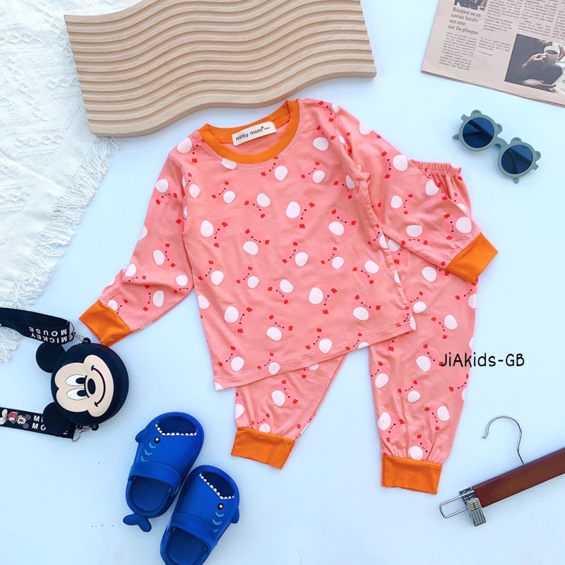 NT003 Bộ dài tay thun lạnh Minky Mom in hoạ tiết toàn thân cho bé