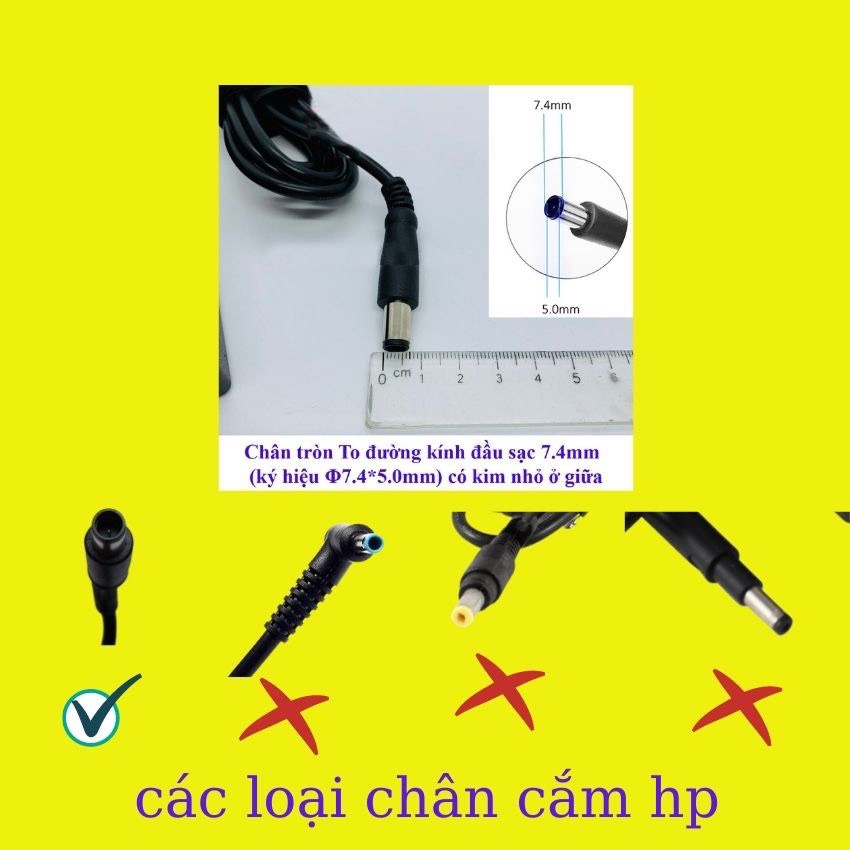 Sạc laptop HP chân kim to loại 19V - 4.74A  tròn To 7.4x5.0mm sạc máy tính hp zin cao cấp bảo hành 12 tháng
