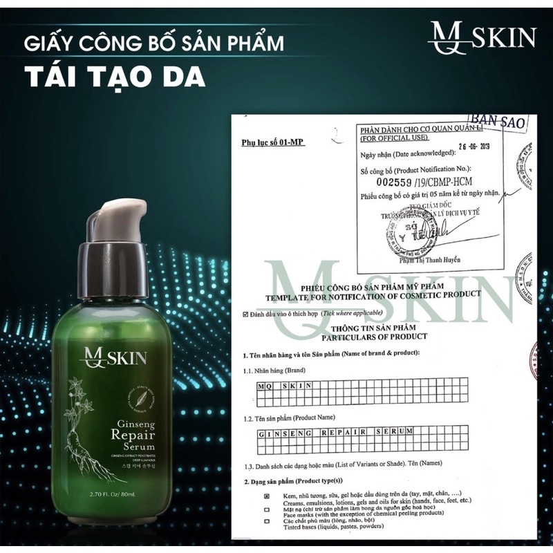 Tái Tạo Da Nhân Sâm Mqskin_serum thay da ngừa mụn, nám tàn nhang, sẹo rỗ