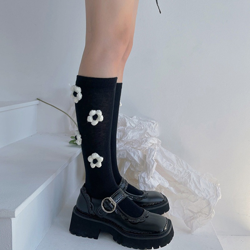 Vớ len cổ cao giữa bắp hoa 3D phong cách Lolita dễ thương cho nữ