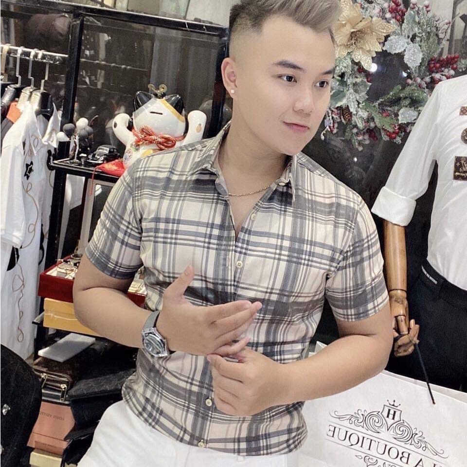 Áo sơ mi nam ngắn tay phối sọc caro siêu đẹp đơn giản, lịch lãm phong cách thời trang