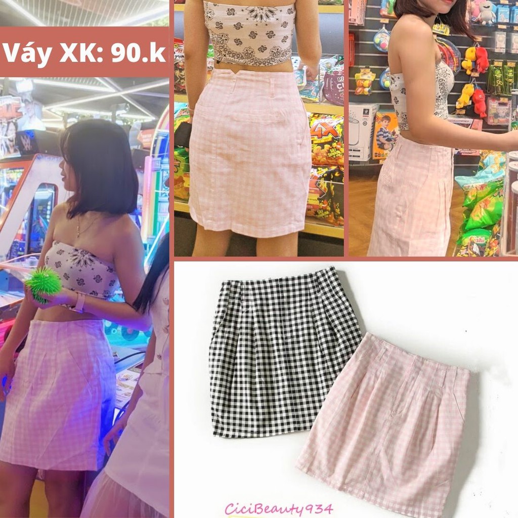 (Ảnh Thật )Chân Váy Xuất Khẩu Xịn Caro Hồng