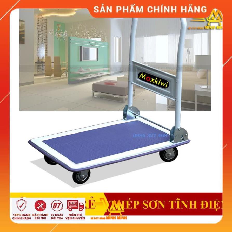 loa bé [BH 12TH - Clip thật] Xe Đẩy Hàng 150kg, Xe Đẩy Hàng 4 Bánh Maxkiwi- Sàn Thép, Tay Đẩy Gập Gọn