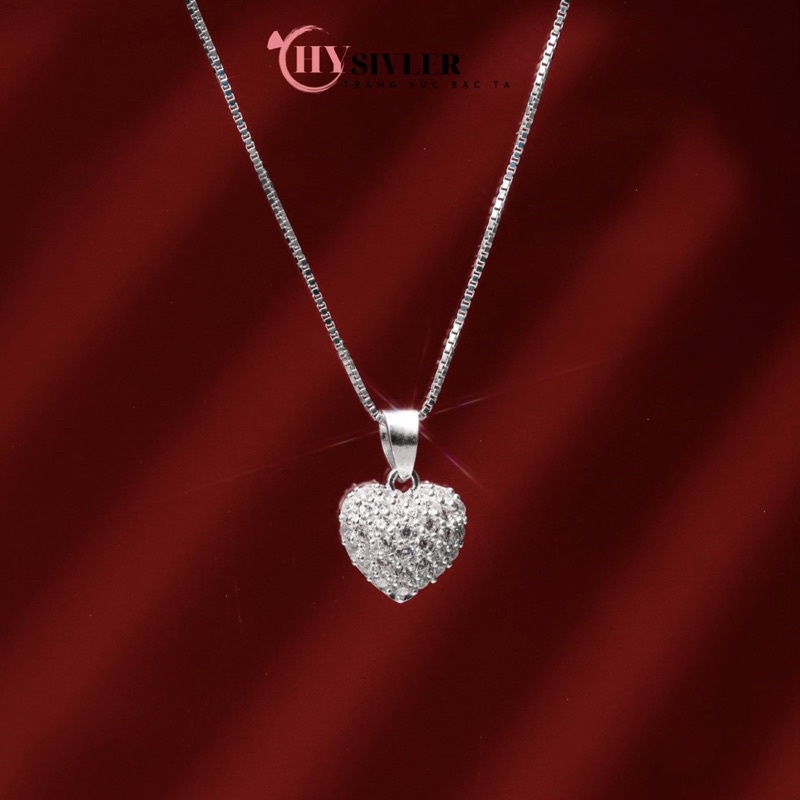 Dây chuyền bạc trái tim treo nạm đá nữ tính  hàng làm kỹ loại 1 vòng cổ nữ bạc thật