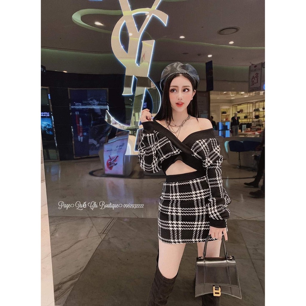 Set dạ áo kẻ hàng QCCC chất đẹp