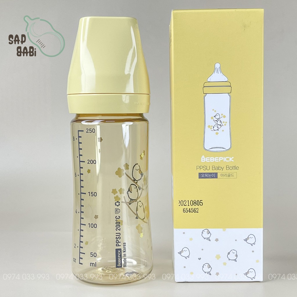 Bình sữa Bebepick Chim Vàng, Mẫu Mới 2021 nội địa Hàn Quốc, size 150ml/250ml PPSU cao cấp