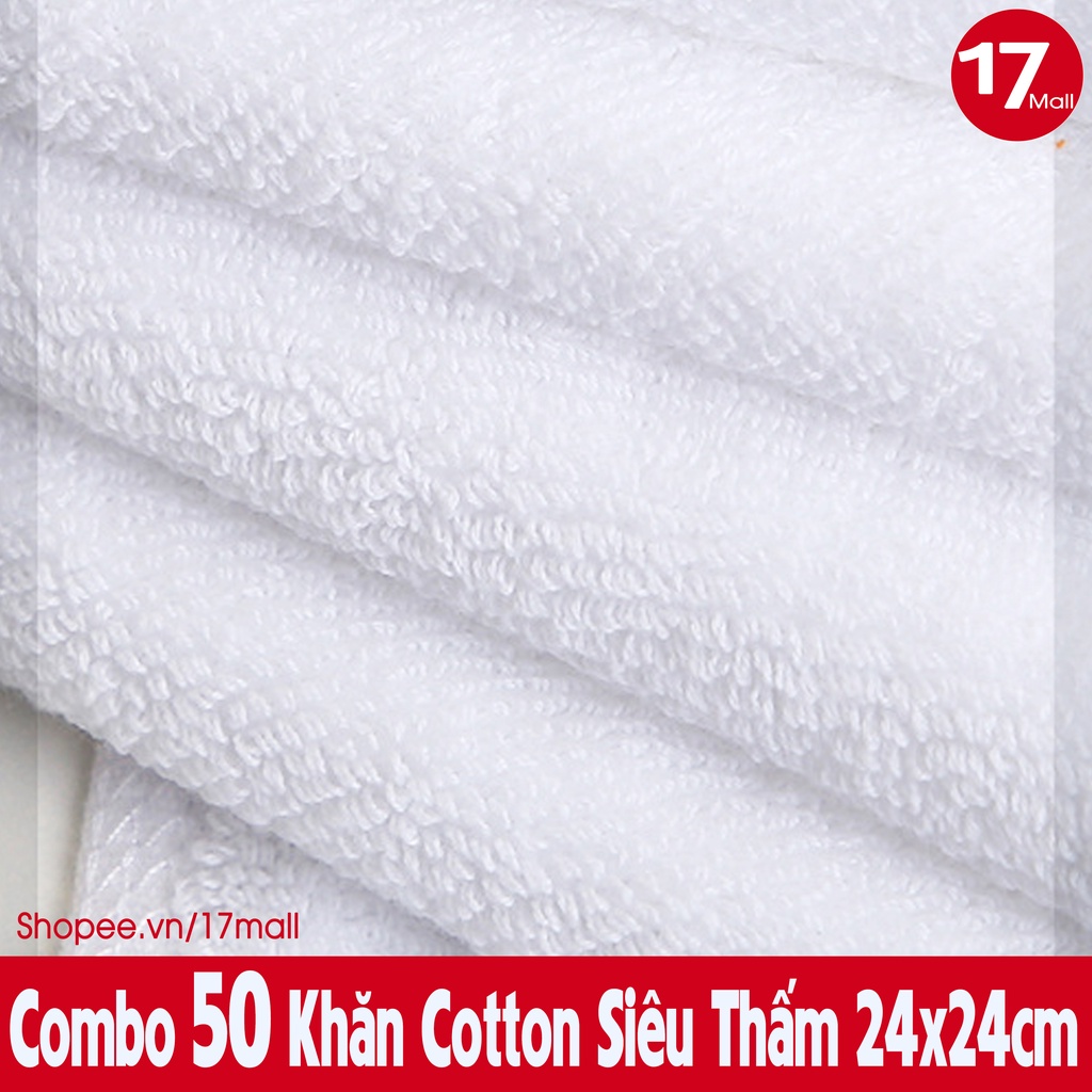 Combo 50 khăn trắng cotton 24x24 đa dụng, khăn vuông lau bếp, xe ô tô, lau quán ăn, bệnh viện, spa, nail, trường học