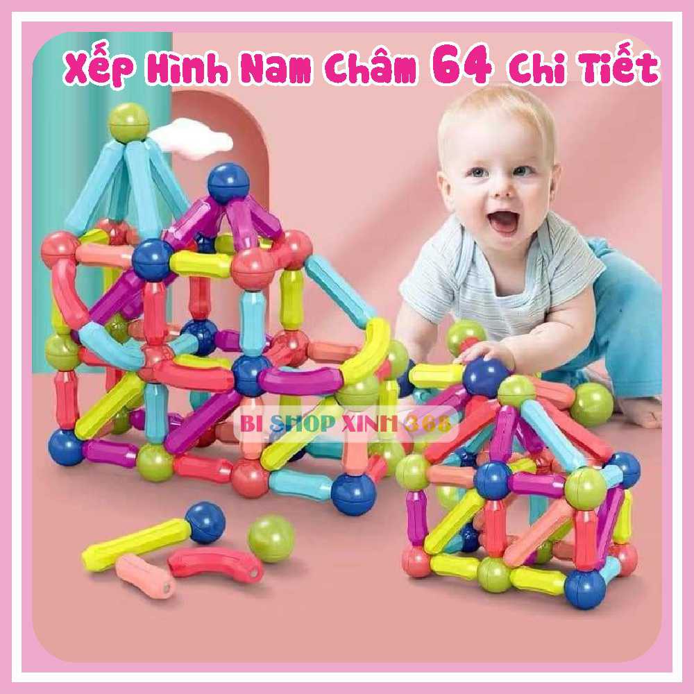 Bộ Nam Châm Xếp Hình 64 Chi Tiết Cho Bé