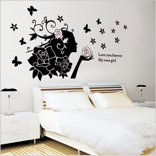 Decal trang trí cô gái và hoa hồng mẫu mới