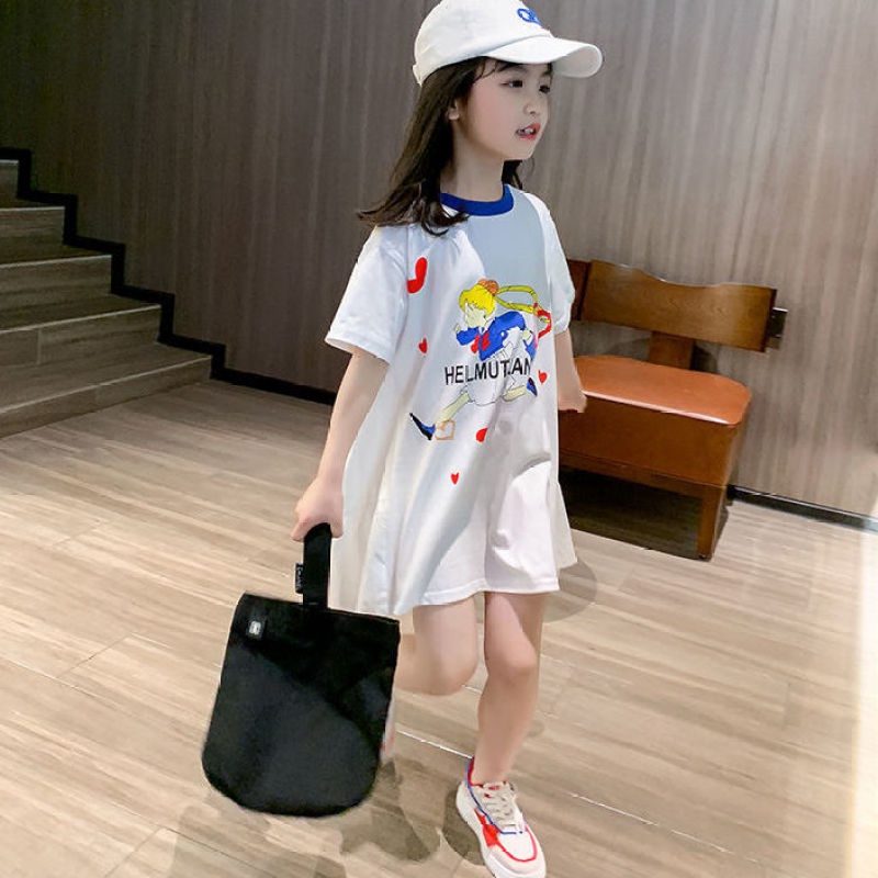 Đầm Dáng Rộng In Họa Tiết Hoạt Hình Phong Cách Hàn Quốc Thời Trang Mùa Hè Cho Bé Gái