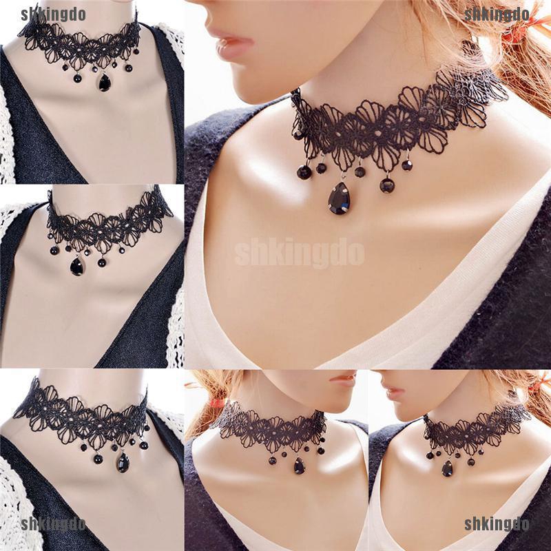 Vòng cổ choker ren hoa phong cách retro gothic sành điệu