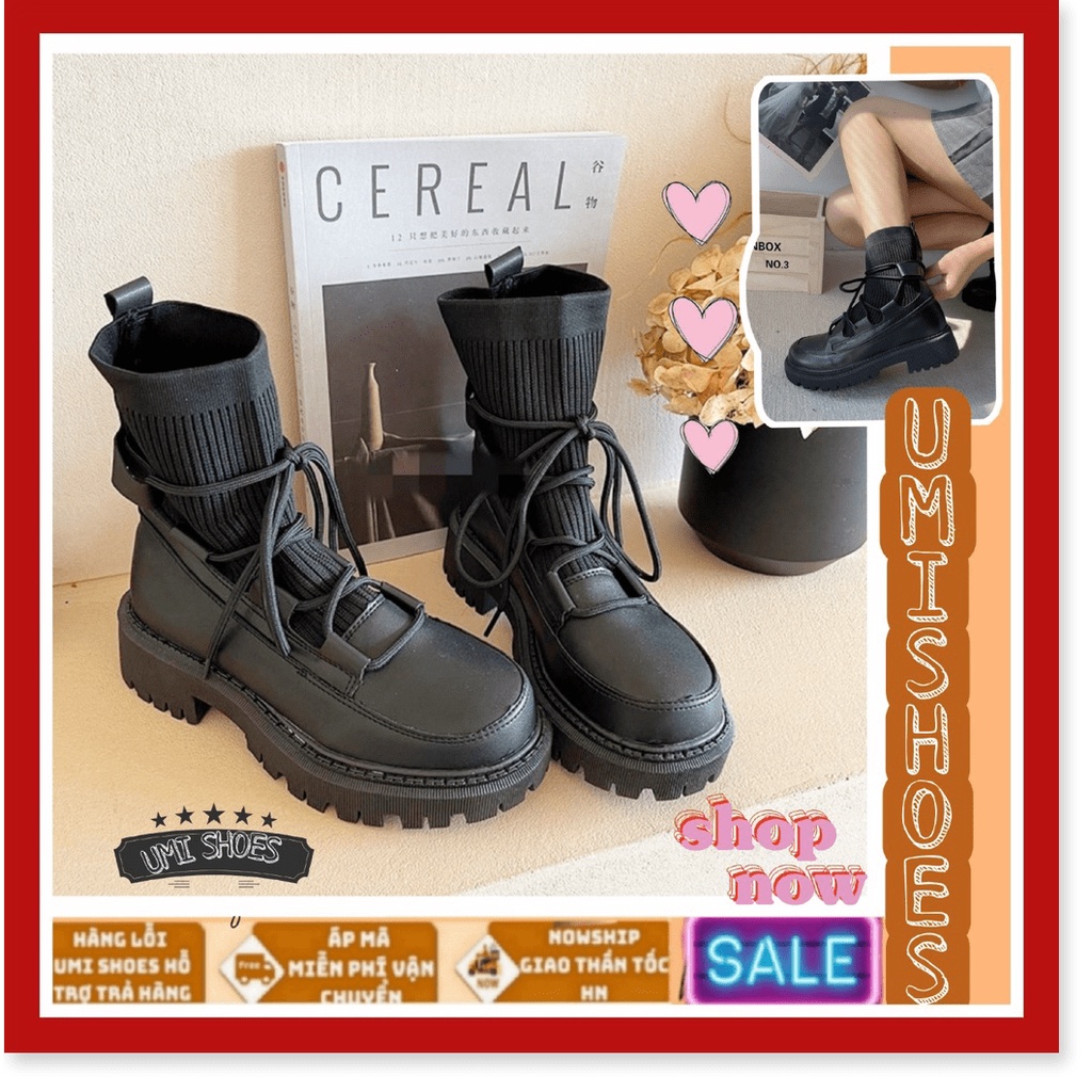 Giày bốt nữ cao cổ Ulzzang da mềm cổ chun ôm chân đế cao 3cm phong cách Hàn quốc phối đồ xinh cá tính đơn gi