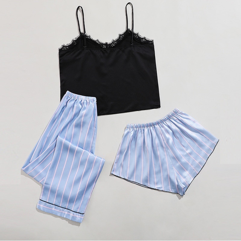 Set đồ ngủ vải lụa ba món thời trang quyến rũ dành cho nữ