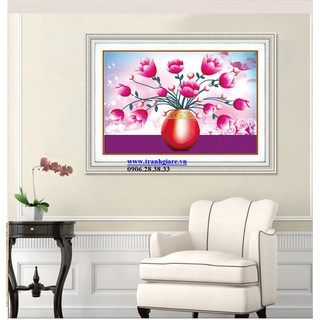 (ĐÃ ĐÍNH) Tranh đính đá thành phẩm BÌNH HOA DF2213 80x55cm