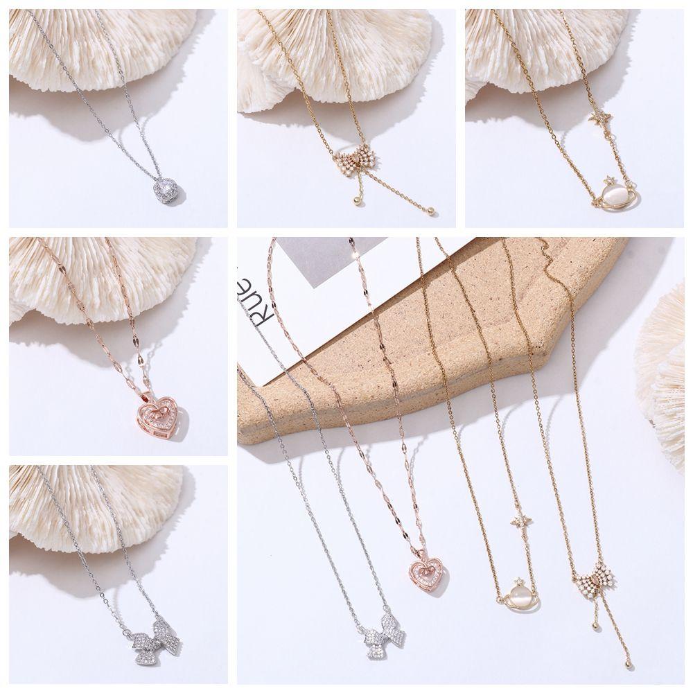 JUNE Simple Pendant Necklace Japanese and Korean-Style Heart Titanium Steel Clavicle Chain Rose|Exquisite Classic Fashionable Jewelry Bow-knot