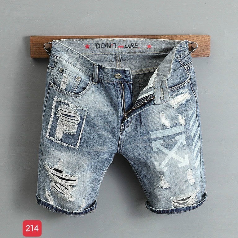 Quần short jean nam đẹp 2021, quần lững nam màu xanh rách thêu logo chữ phong cách HÀN QUỐC murad_fashion sjn214