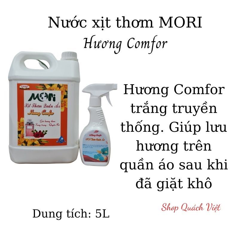 Xịt thơm quần áo MORI hương Comfor + 3 bình xịt nhỏ, dung tích 5L