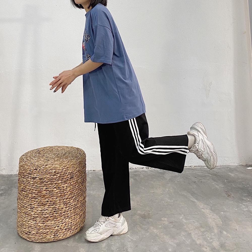 Quần ống rộng 3line Lylyshop Unisex, quần ống suông 3 sọc trắng thể dục phong cách unisex cạp chun có dây rút dễ mặc | BigBuy360 - bigbuy360.vn