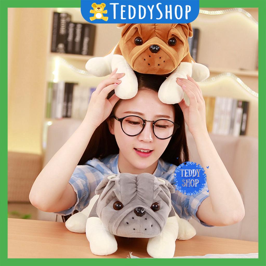 Gấu bông chó Pug Bull mặt xệ nằm chó Nô tài thú nhồi bông siêu đáng yêu mềm mịn hàng cao cấp - 50 cm