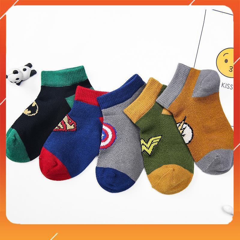 [Xả kho giá sốc] Set 10 đôi tất trẻ em, tất bé trai cổ thấp hình siêu anh hùng cho bé từ 1 đến 6 tuổi