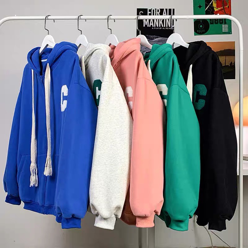 Áo Khoác Hoodie Zip Nỉ Bông - APT Unisex - Áo Hoodie Zip Form Rộng Mũ 2 Lớp, Kéo Khóa Hình Thêu Chữ C