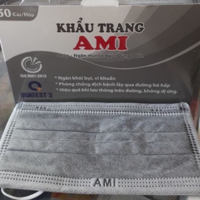 Khẩu trang kháng khuẩn Ami xám 4 lớp (hộp 50c)