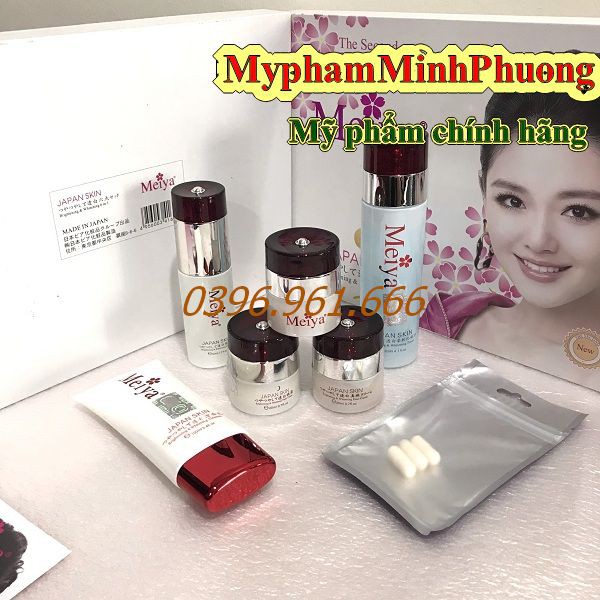 Mỹ phẩm làm mờ nám Meiya trắng 6in1, chuyên làm mờ nám tàn nhang và dưỡng trắng da Nhật bản.