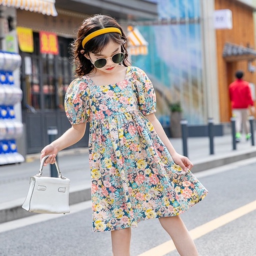 Đầm Tay Phồng Hở Lưng Dáng Rộng In Họa Tiết Hoa Thời Trang Mùa Hè Xinh Xắn Cho Bé Gái