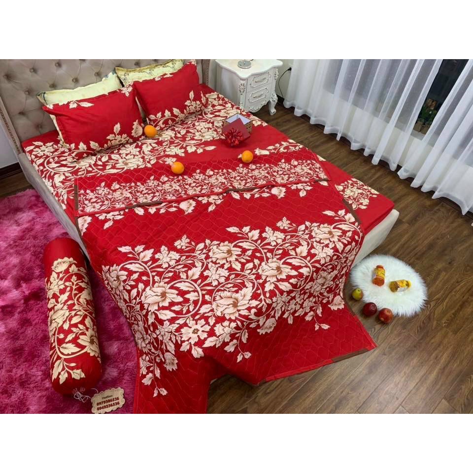 Bộ chăn hè ga gối cottong poly Chăn ga gối 5 món cotton poly chăn hè trần bông ( chát chọn mẫu)