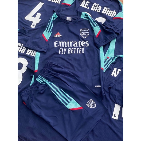 Set Bộ quần áo bóng đá vải gai thái clb arsenal màu xanh than quần có túi 2021 2022