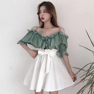 Bộ Đồ Hàn Quốc Chính Hãng Phong Cách Hyuna Chia Bộ Đồ Váy Đeo Vai Rò Rỉ + Váy Ngắn Chữ a Váy Ôm Hơn Nhìn ins Quần Áo Nữ Nhỏ Tươi