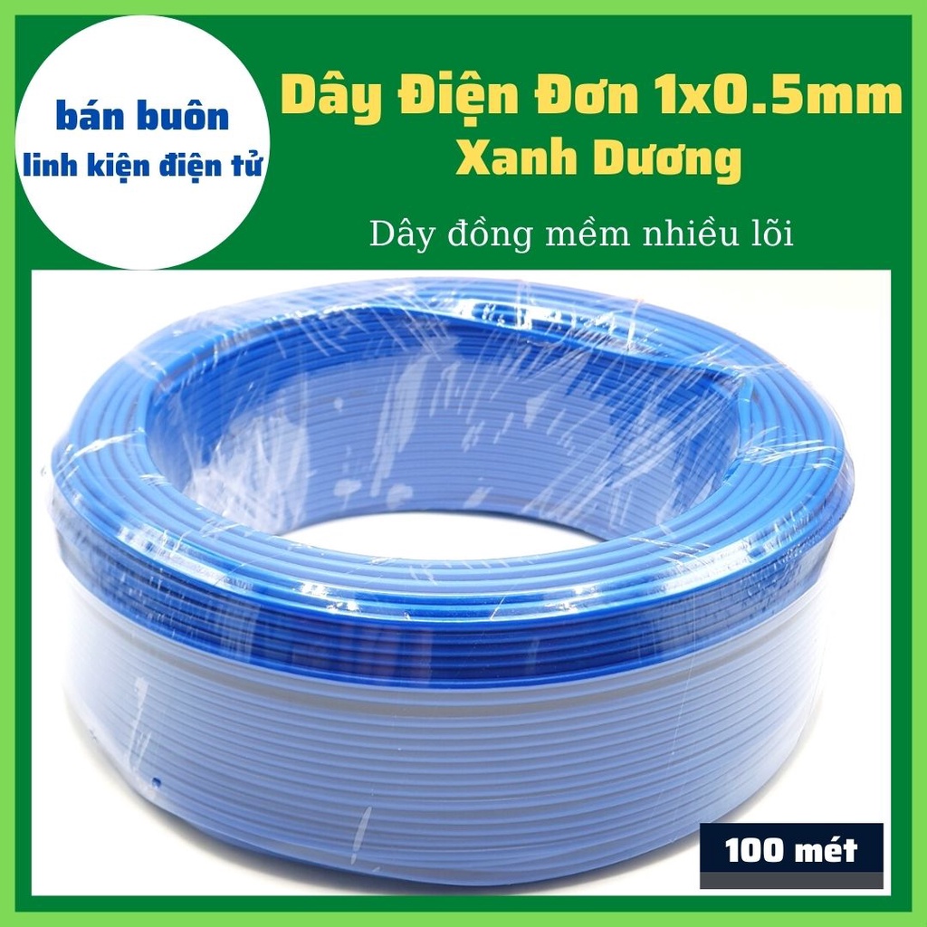 [100 mét] Dây điện đơn 1x0.5mm màu xanh dương, dây điện mềm nhiều lõi, dây đơn 1x0.5mm [100% Đồng]