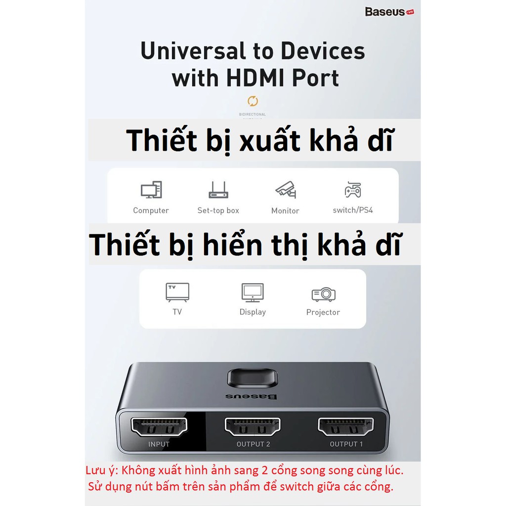 Thiết bị chia cổng HDMI hai chiều Baseus Matrix HDMI Splitter