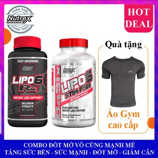 [TẶNG ÁO GYM] Combo giảm cân đốt mỡ cao cấp Lipo 6 RX và Lipo 6 Stim Free của Nutrex