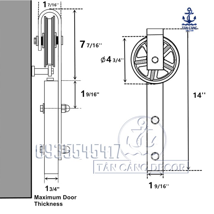 Phụ kiện Cửa Lùa Barn Door Hình Bánh Xe