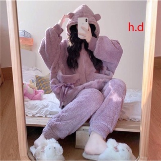 Bộ lông ngủ mũ tai gấu nơ túi vuông