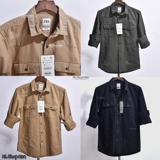 Áo sơ mi nam denim chất kaki cào xước hàng hiệu cao cấp