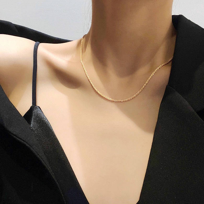 Dây chuyền nữ ánh kim lấp lánh vòng cổ trơn thiết kế đơn giản bắt mắt phong cách ins hàn quốc